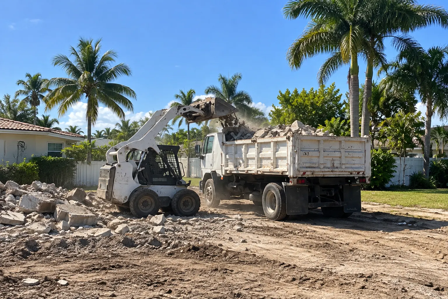 Dump truck loaded with demolition debris in Miami