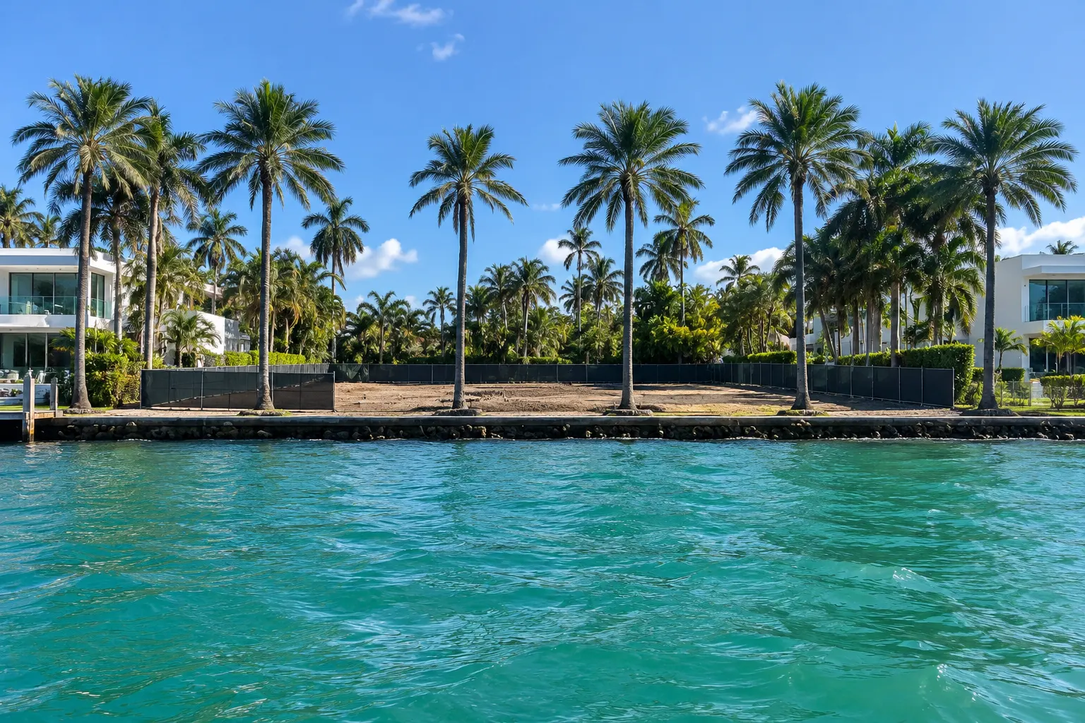 Cleared bayfront lot after a teardown in Miami Beach
